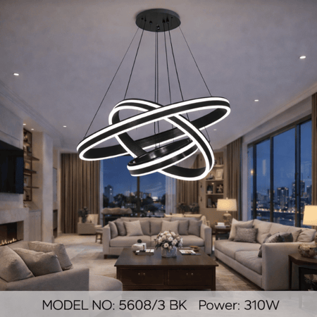 نجف حلقات دائرية متداخلة مودرن أسود م/5608/3 ماركة بفكو