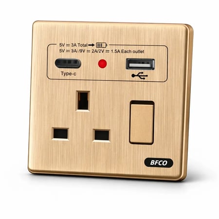 فيش 13 أمبير مع منفذ USB + Type-C بريشد ماركة بفكو