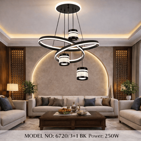 نجف حلقات متقاطعة مع سبوتات متدلية مودرن أسود م/6720/3+1 BK ماركة بفكو