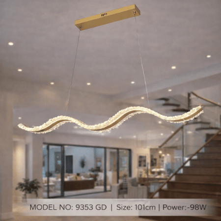 نجف ليد خطي متموج مودرن ذهبي م/9353GD ماركة بفكو