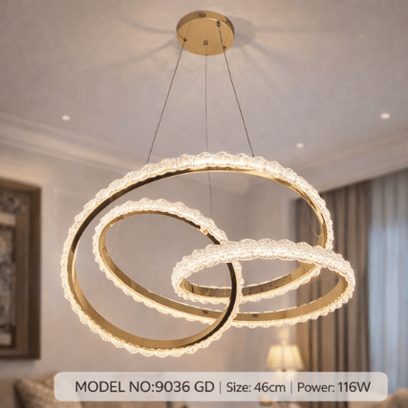 نجف ليد حلقات كريستال متشابكة مودرن ذهبي م/9036GD ماركة بفكو