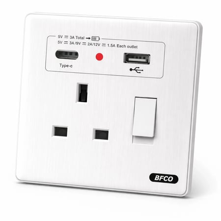 فيش 13 أمبير مع منفذ USB + Type-C بريشد ماركة بفكو