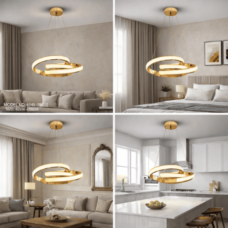 نجف ليد حلقات دائرية متداخلة مودرن ذهبي م/100821-1GD ماركة بفكو