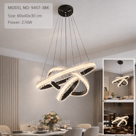 نجف ليد حلقات دائرية ثلاثية مودرن أسود م/9457-3BK ماركة بفكو