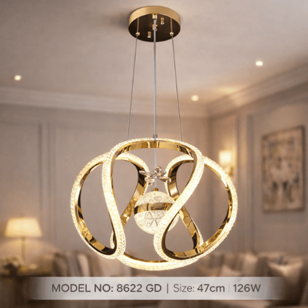 نجف ليد كروي حلزوني مودرن ذهبي م/8622GD ماركة بفكو