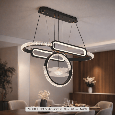 نجف ليد بتصميم حلقات وإطار دائري مودرن أسود م/5346-2+1BK ماركة بفكو