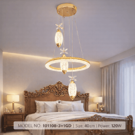 نجف ليد دائري مع تعليقات أسطوانية مودرن ذهبي م/101108-3+1GD ماركة بفكو