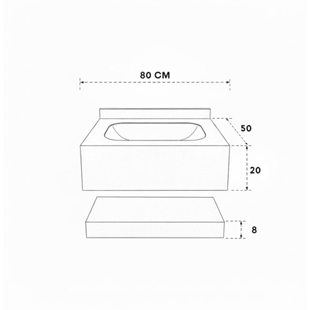 "مغسلة بورسلان حوض  ليزر مقاس 80 سم رمادي مرخم لامع   "