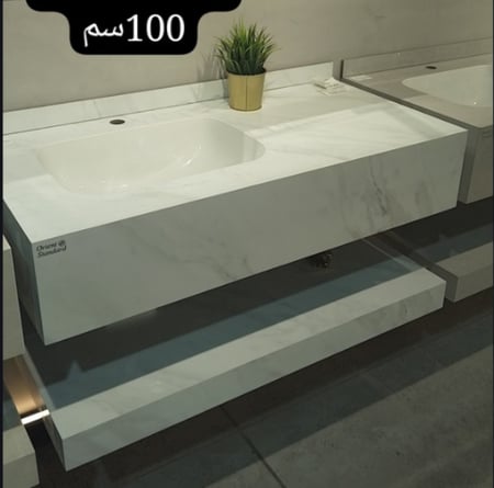 "مغسلة بورسلان حوض ليزر OS176 مقاس 100 سم أبيض رخامي لامع "