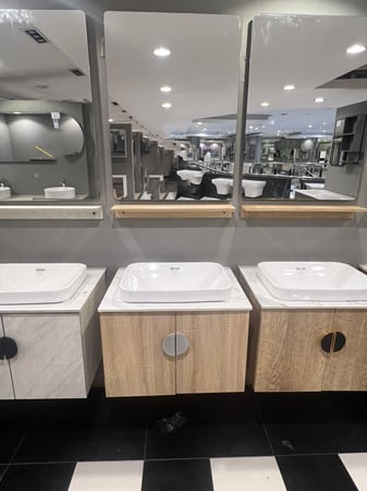 مغسلة خشب OS231-60-16 PW صيني ORIENT STANDARD خشبي فاتح (سطح رخام+حوض فوق+رف) 02310214