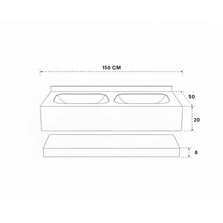 مغسلة بورسلان حوض سيراميك ليزر OS176 مقاس 150 سم لون ترافرتينو رمادي 816214