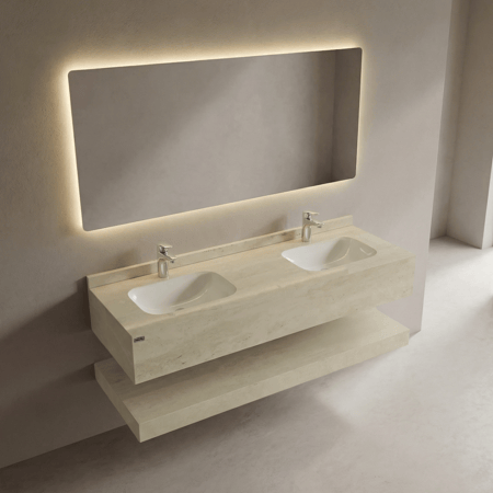 مغسلة بورسلان حوض سيراميك ليزر OS176 مقاس 150 سم لون بيج فاتح لامع 816209