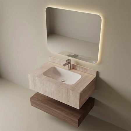 مغسلة بورسلان حوض سيراميك OS196  مقاس 60 سم لون ترافرتينو بيج غامق 120107 خشبي 120102