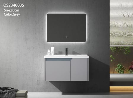 مغسلة OS2340035 PVC رمادي حوض سيراميك 80سم مع مراية ليد 3 لون 70*90 سم