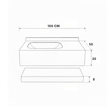 "مغسلة بورسلان حوض ليزر OS176 مقاس 100 سم رمادي مرخم لامع "