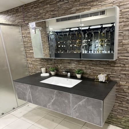 مغسلة دولاب خشب رصاصي مرخم 120 سم