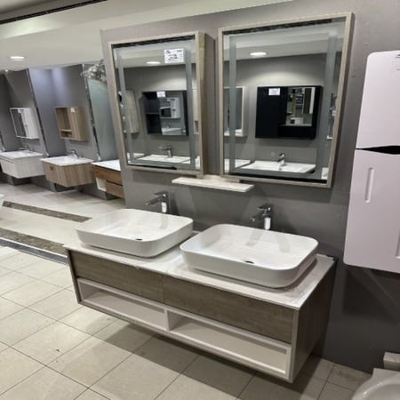 مغسلة دولاب خشب أبيض رمادي 120 سم