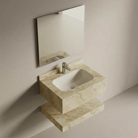 مغسلة بورسلان حوض سيراميك OS196  المقاس 60 سم اللون بيج بماء الذهب  MH1042