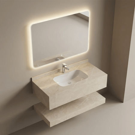 "مغسلة بورسلان حوض  ليزر مقاس 80 سم بيج مرخم لامع  "