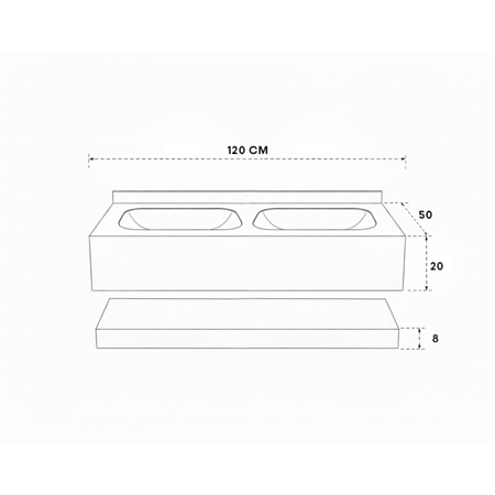 مغسلة بورسلان حوض سيراميك OS196 مقاس 120 سم لون رمادي غامق 120050