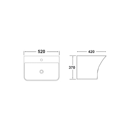 مغسلة سيراميك تعليق 02120408 ابيض مربع 520*420*370 سم