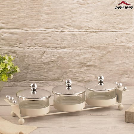 صحون مكسرات سراب فضي ثلاثي دائري