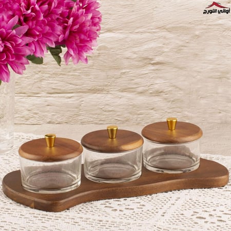 طقم مكسرات دلال مطور ثلاثي بخشب فاخر