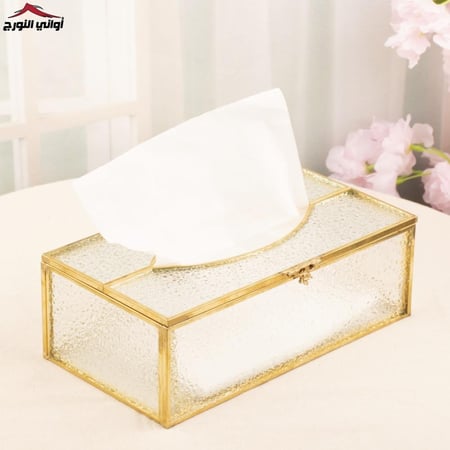 علبة مناديل زجاج ذهبي