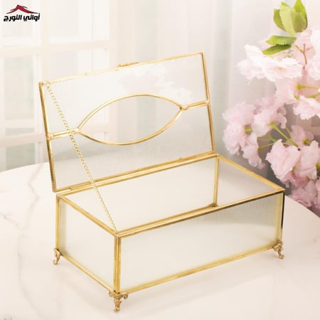علبة مناديل زجاج ذهبي