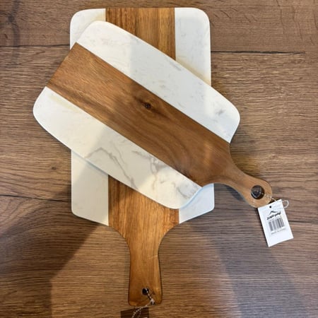 لوح تقطيع خشب وماربل ابيض