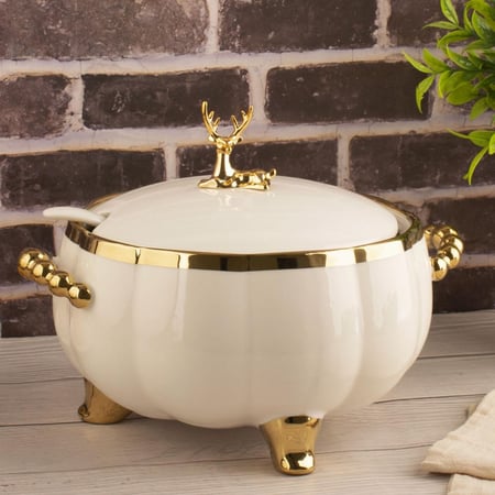 طقم شوربة ريفال ابيض بقاعدة خشب