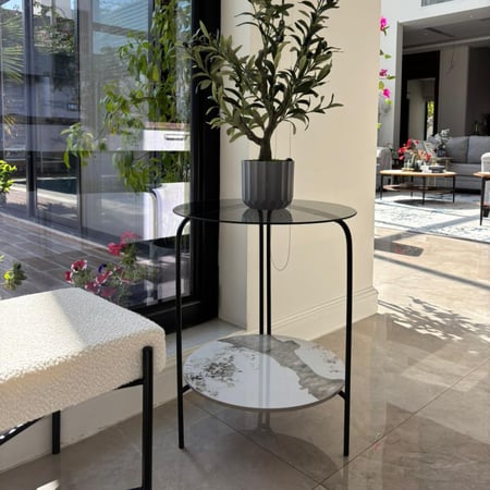 طاولة جانبية دورين زجاج وماربل