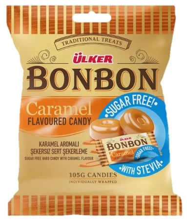 حلوى بونبون بنكهة الكراميل (خالية من السكر) - Ülker Bonbon Caramel Flavoured Candy