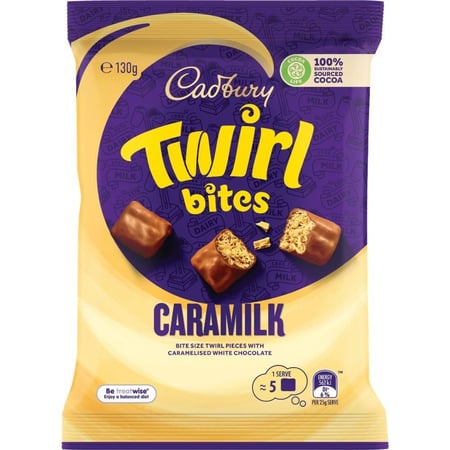 كادبوري تويرل بايتس كاراميلك 130 جرام - Cadbury Twirl Bites Caramilk