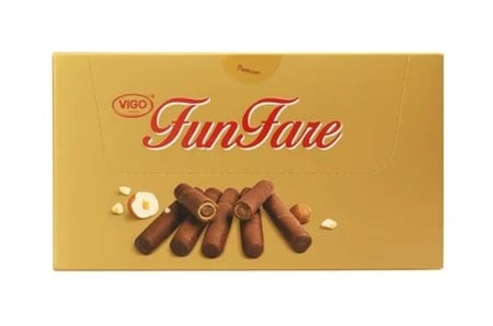 شوكولاتة فانفير بسكويت ويفر رول بحشوه البندق 30 جرام VIGO Fun Fare Wafer Roll