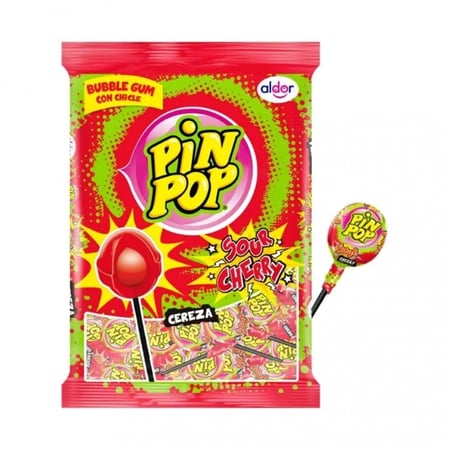 مصاصات بين بوب كرز حامض مع علكة - Pin Pop Sour Cherry Bubble Gum