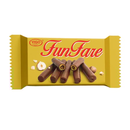 شوكولاتة فانفير بسكويت ويفر رول بحشوه البندق 30 جرام VIGO Fun Fare Wafer Roll