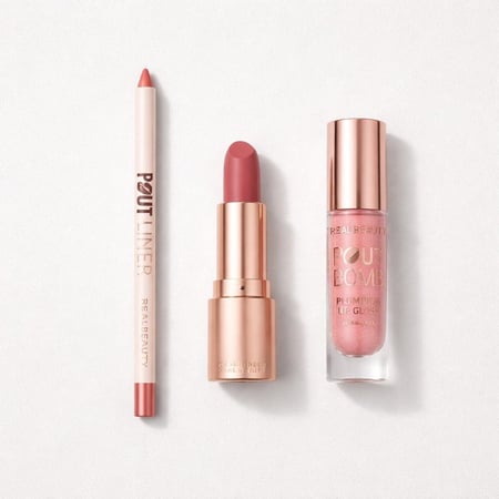 ريل بيوتي طقم محدد+روج ثابت+جلوس شفايف