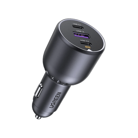 يوجرين -شاحن جداري نيكسود GaN بمنفذين USB-C وبمنفذ USB متعدد المقابس بقوة 65 واط - رمادي