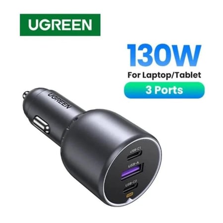 يوجرين -شاحن جداري نيكسود GaN بمنفذين USB-C وبمنفذ USB متعدد المقابس بقوة 65 واط - رمادي