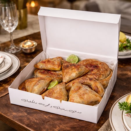 بوكس معجنات فلسطينية مخبوزة 5 حبات صفيحة اللحم و 5 حبات مثلثات السبانخ