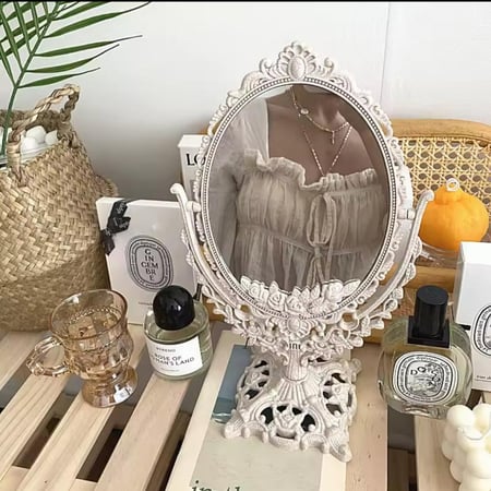 مرآة مكياج منزلية ، طراز قصر عتيق ، قابل للدوران ، عنبر نوم ، طالب ، فتاة