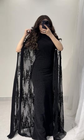 فستان استرتش بوشاح مزدوج بالترتر