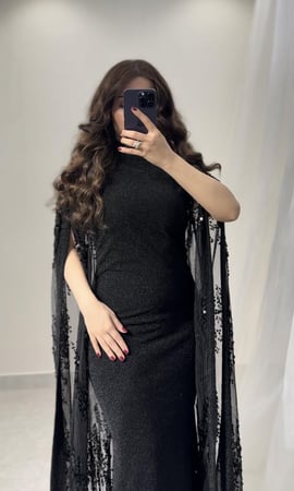 فستان استرتش بوشاح مزدوج بالترتر