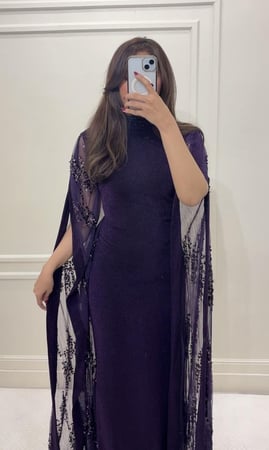 فستان استرتش بوشاح مزدوج بالترتر