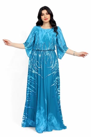 فستان سهرة طويل لؤلؤ بكريستالات لامعه