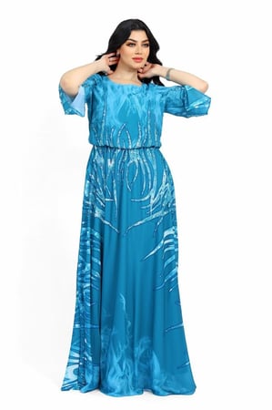 فستان سهرة طويل لؤلؤ بكريستالات لامعه