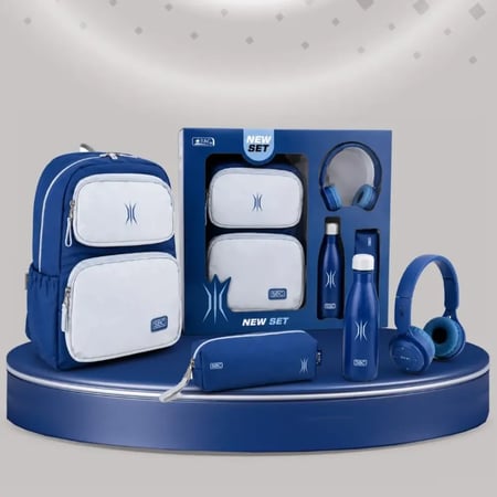 طقم حقيبة مدرسية عصري 4 في 1 من SBC - أزرق وأبيض