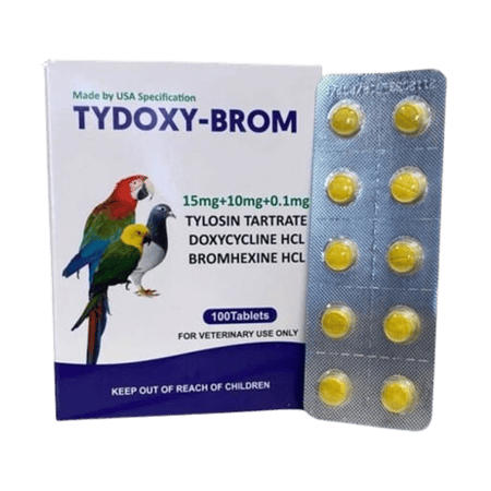 أقراص تايدوكسي بروم – مضاد حيوي قوي لعلاج التهابات الجهاز التنفسي والأمعاء للحمام وطيور الزينة