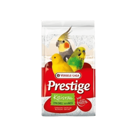 رمل الطيور Prestige Kristal –  5 كجم | يحتوي على 15% قشور محار + يانسون طبيعي – نظافة القفص وغذاء تكميلي غني بالكالسيوم